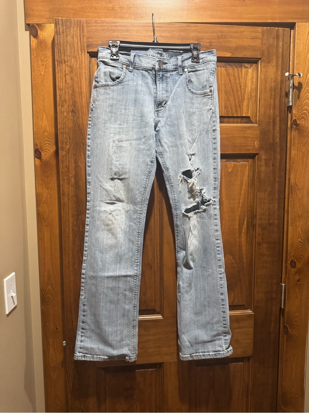 Wrangler Retro Light Wash Distressed Slim Boot Jeans